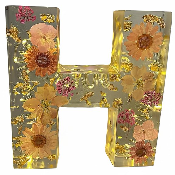 Resin Ornament Kit, Resin Letters with Flowers, Dried Floral Resi N Night Light Letter with LED Lights, Night Light or Decorative Lamp
