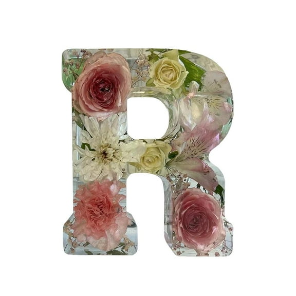 Floral Resin Night Light,Floral Resin Night Light Letter, Pressed Flower Resin Letters with LED Light, Decorative Resin Lamp with Initial Letter for Bedroom, Living Room
