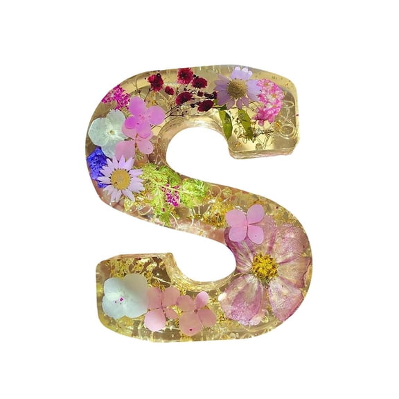 Floral Resin Night Light,Floral Resin Night Light Letter, Pressed Flower Resin Letters with LED Light, Decorative Resin Lamp with Initial Letter for Bedroom, Living Room