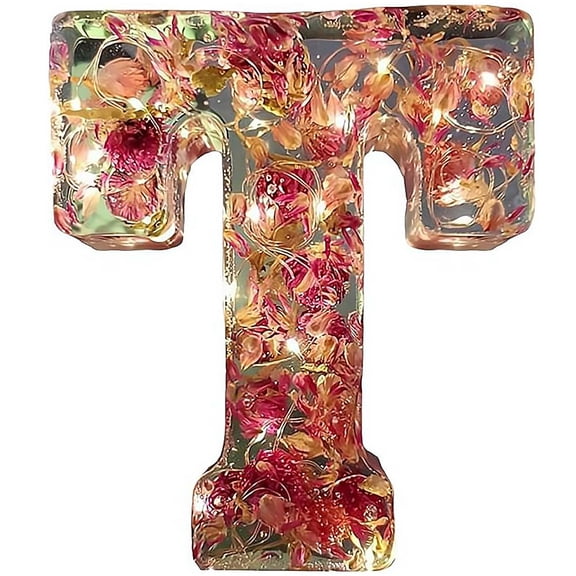 Floral Resin Letter Night Light with Real Pressed Flowers, 6 Inch Alphabet Lamp