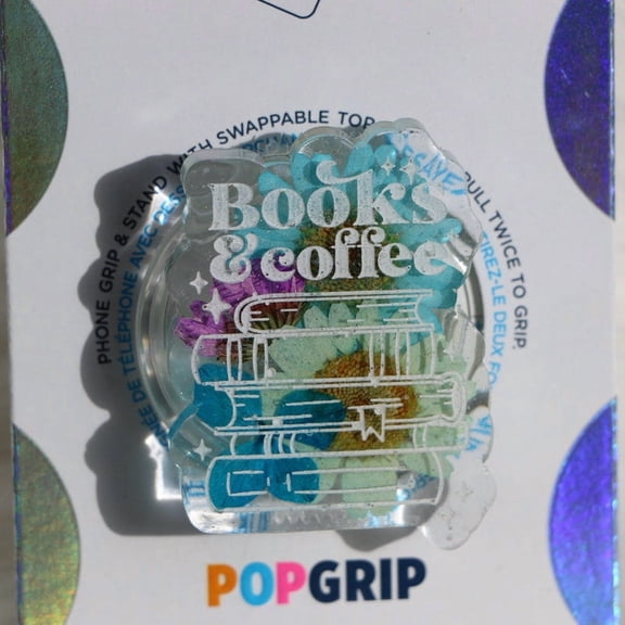 Floral Resin Phone Grip: Books and Coffee Grip