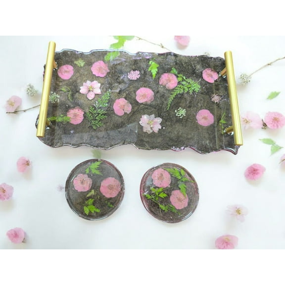 Victorian Floral Resin Tray and Coaster Set