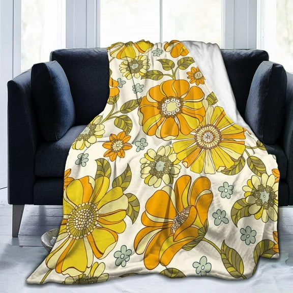 Floral Retro Hippie Vintage Blanket, Soft Blankets Flannel Bed Throw Cozy Lightweight Plush Gifts for Women Girls Sofa Couch Bedroom Living Rooms Warm All Season, Home Decor, 60"x50"