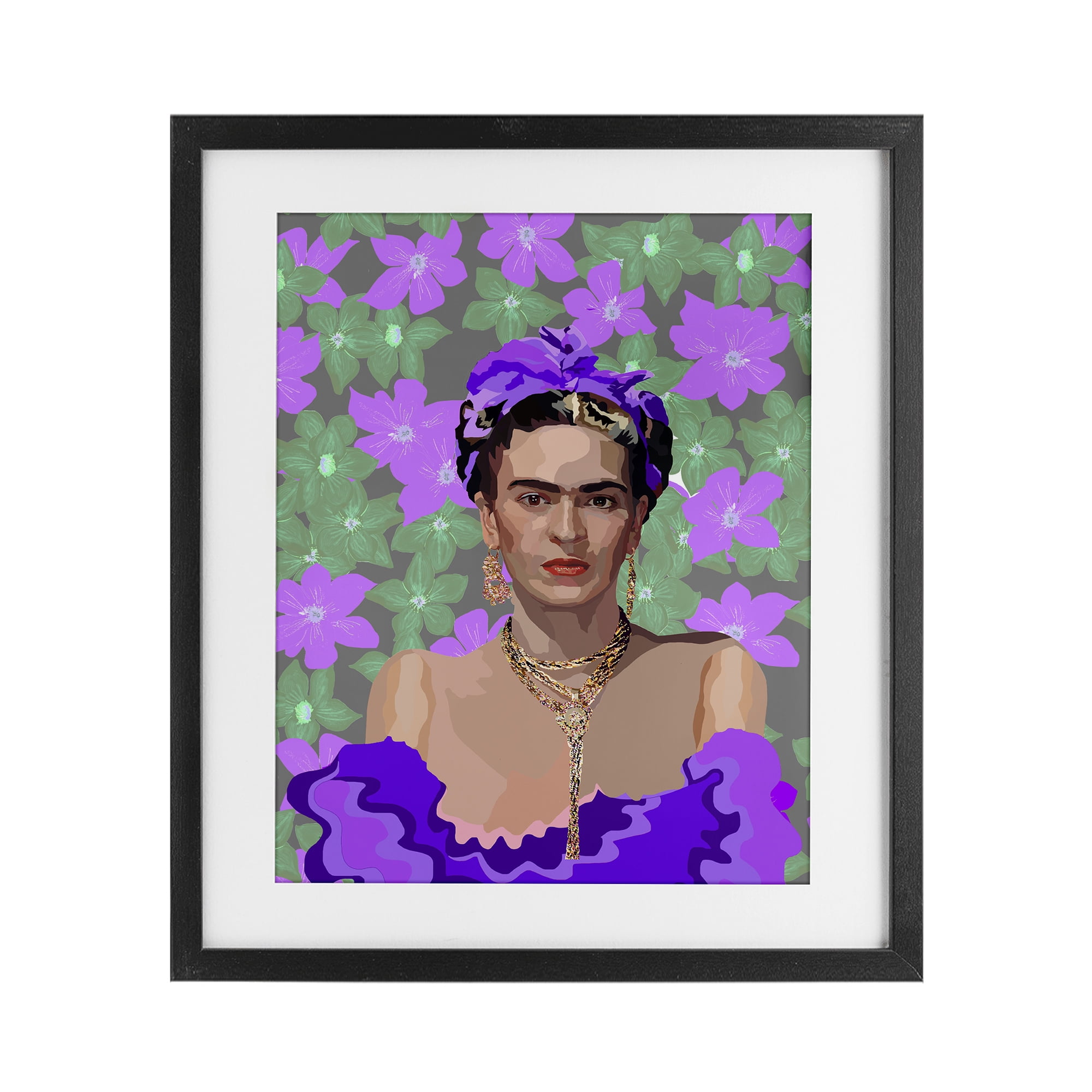 Floral Reverie Frida Black Framed Print Under Glass, design by Lynnda Rakos