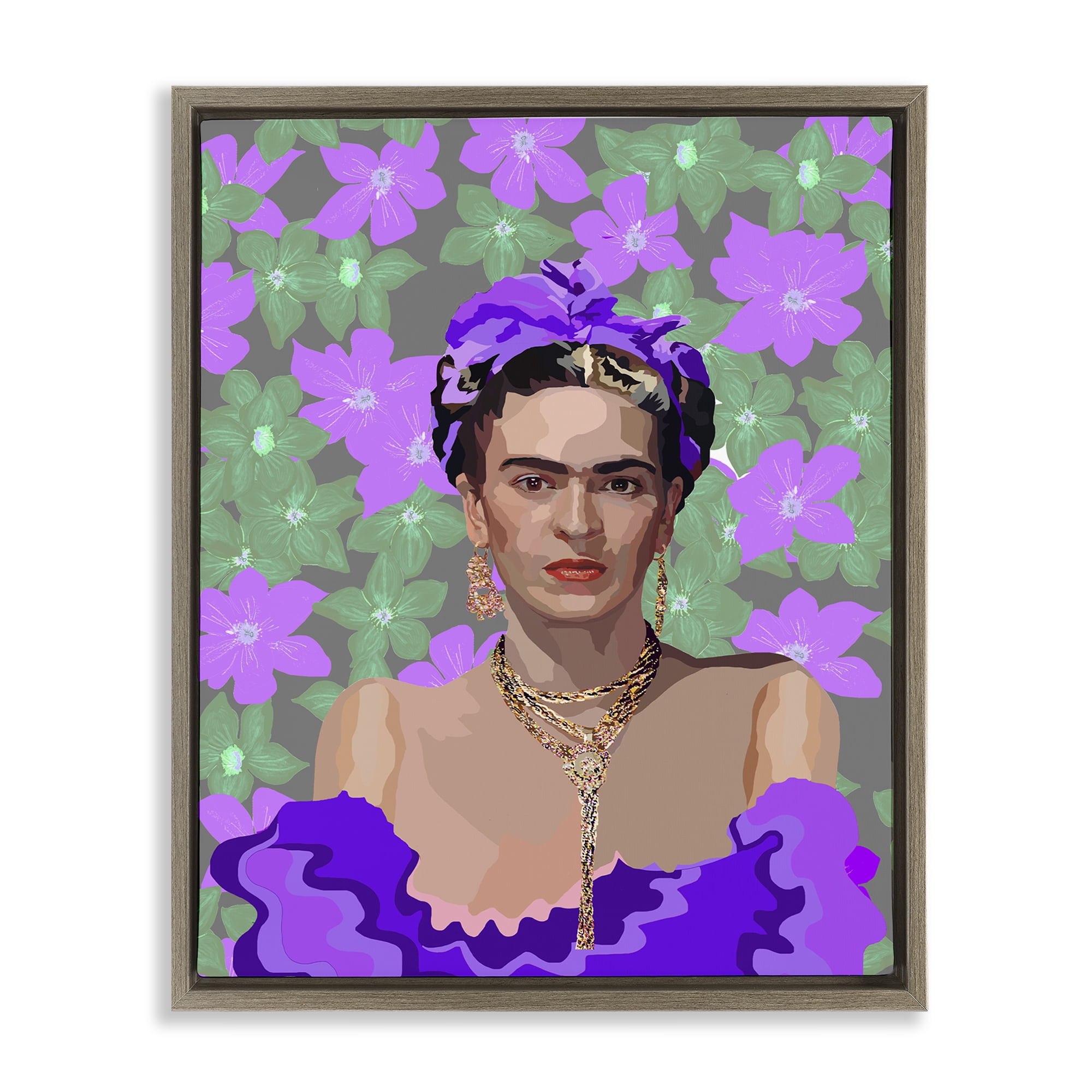 Floral Reverie Frida Brown Framed Floater Canvas Wall Art, design by Lynnda Rakos