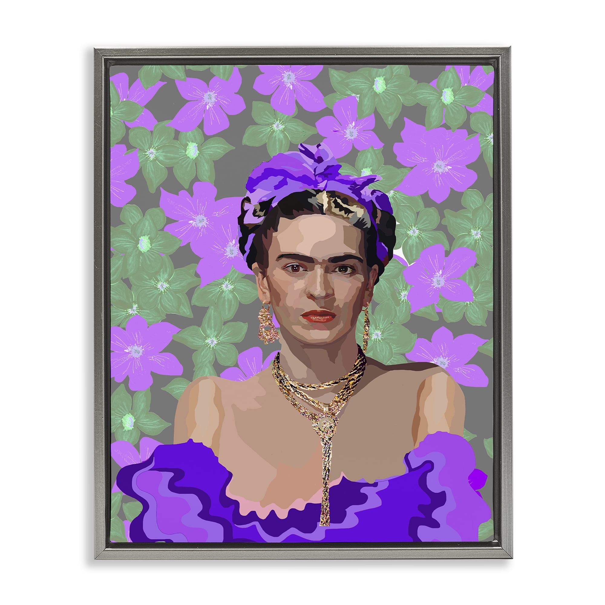 Floral Reverie Frida Gray Framed Floater Canvas Wall Art, design by Lynnda Rakos