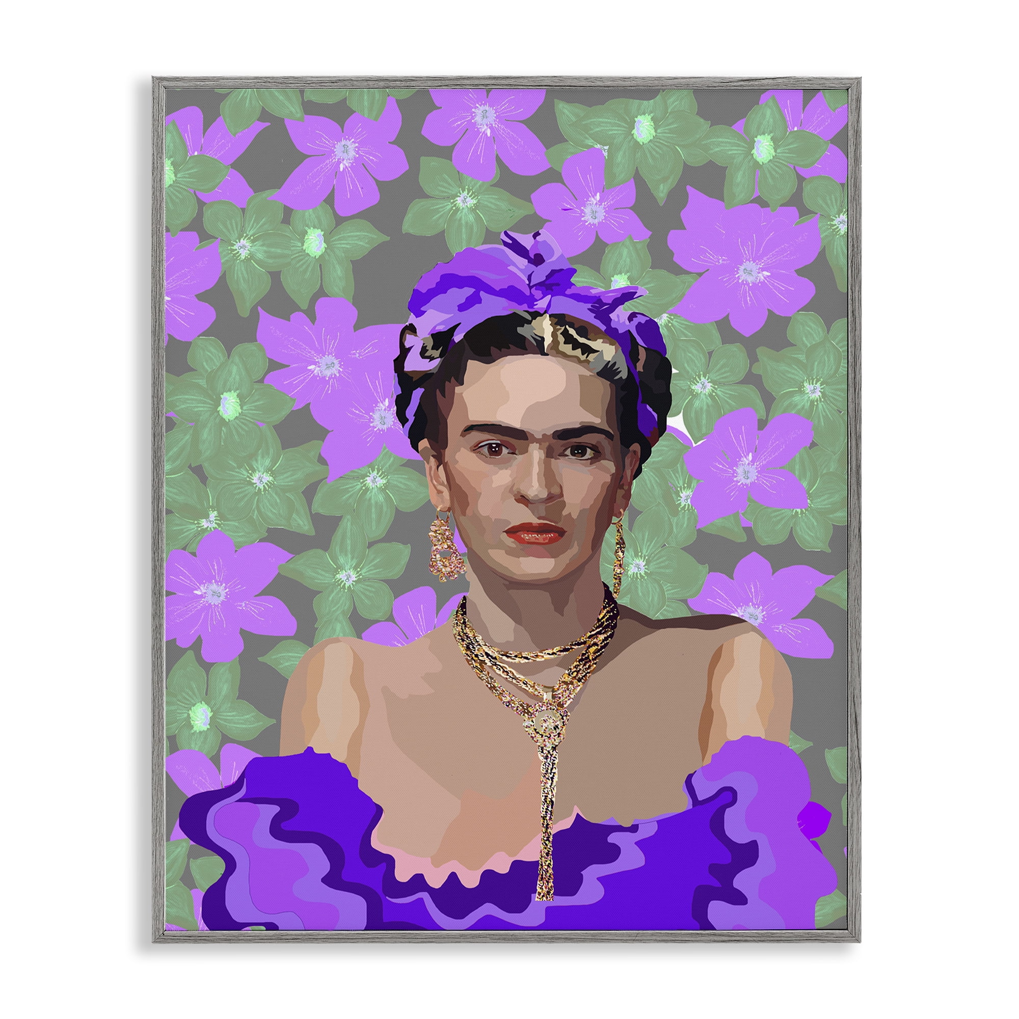 Floral Reverie Frida Gray Framed Giclee Art, design by Lynnda Rakos