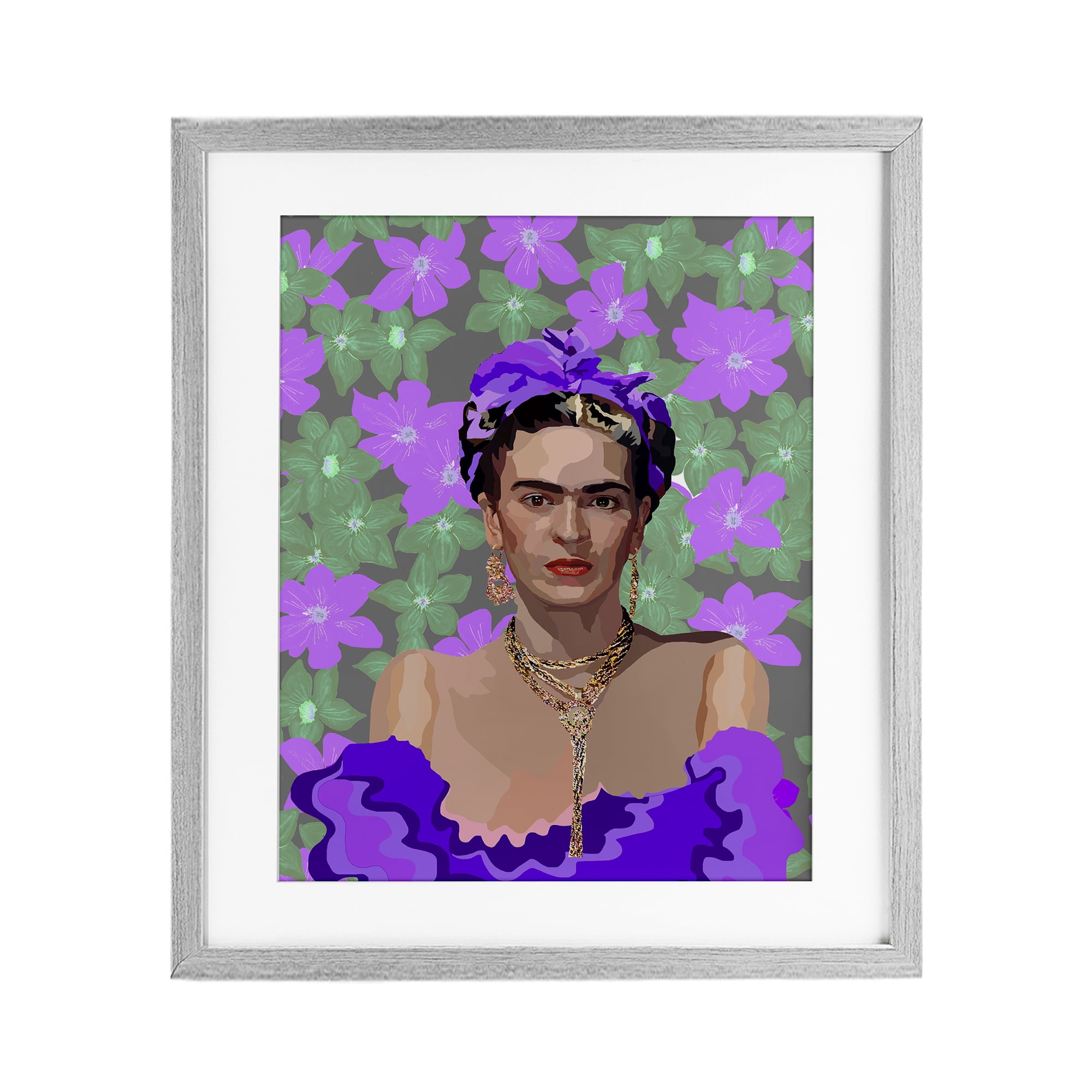 Floral Reverie Frida Gray Framed Print Under Glass, design by Lynnda Rakos