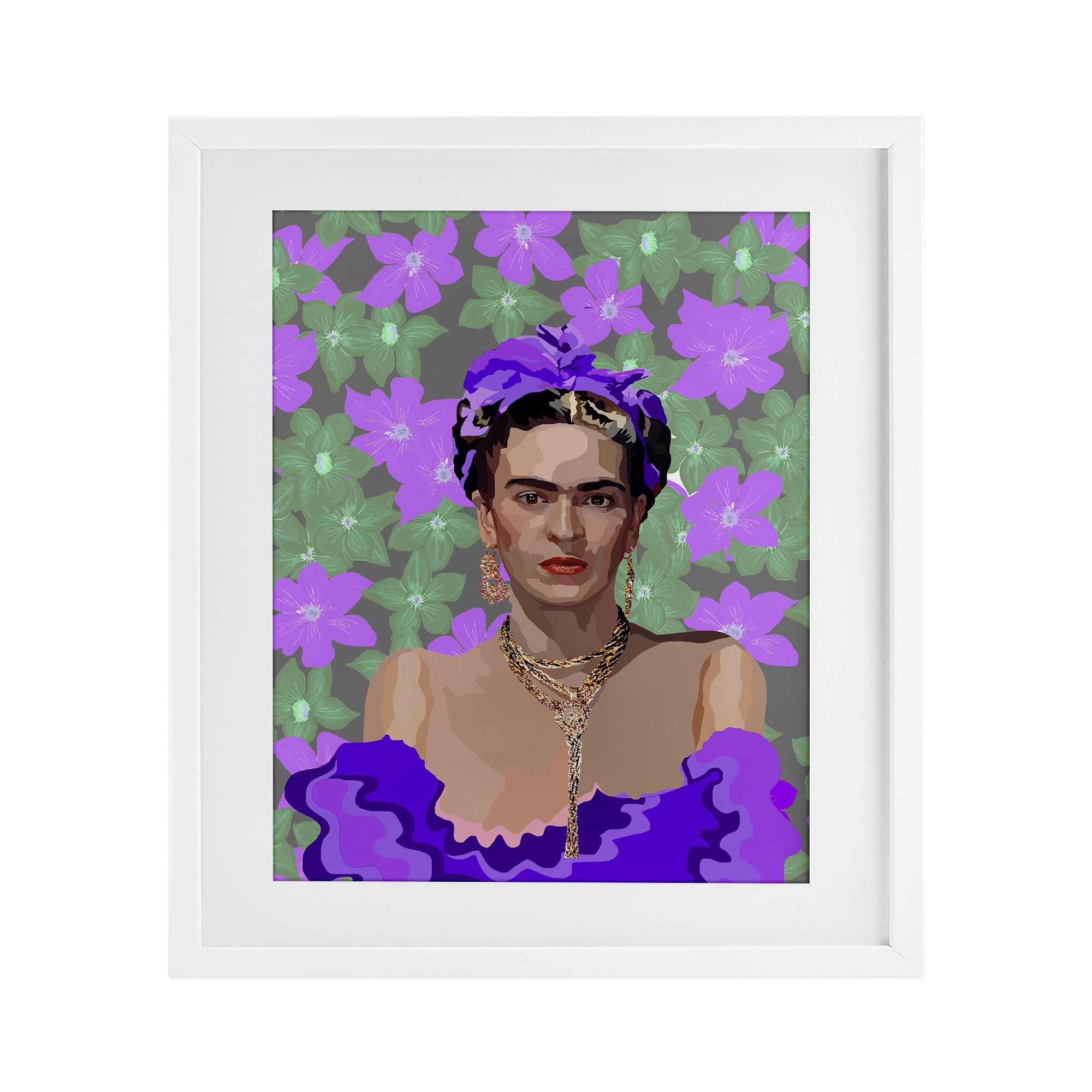 Floral Reverie Frida White Framed Print Under Glass, design by Lynnda Rakos