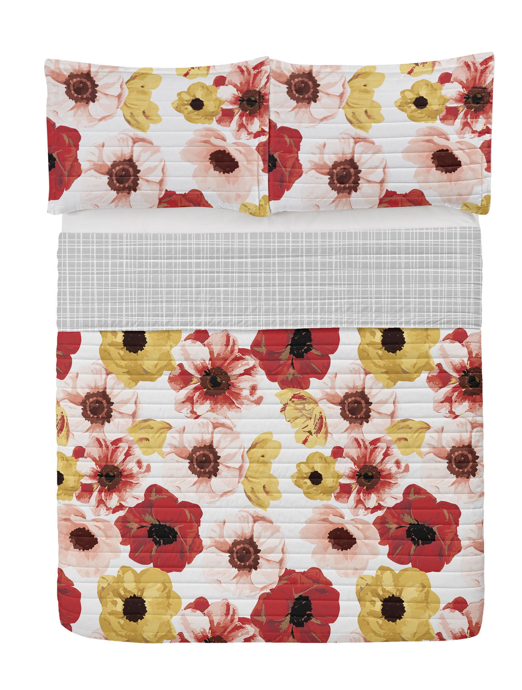 Queen Navy Reversible Microfiber Floral Bedspread Set