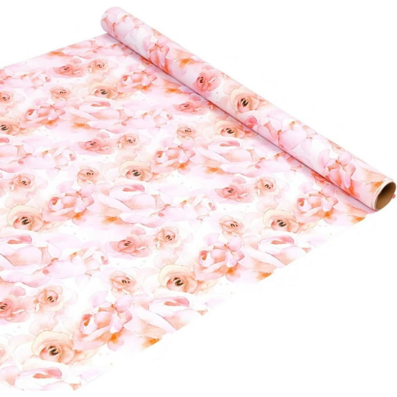 Floral Reversible Wrapping Paper Roll - 1 Roll 17’’ x 33 ft Happy Birthday Wrapping Paper Roll Kids Pink Floral Birthday Gift Wrap Roll Girls Wrapping Paper Polka Dot Design Weddings Bday Party Favor