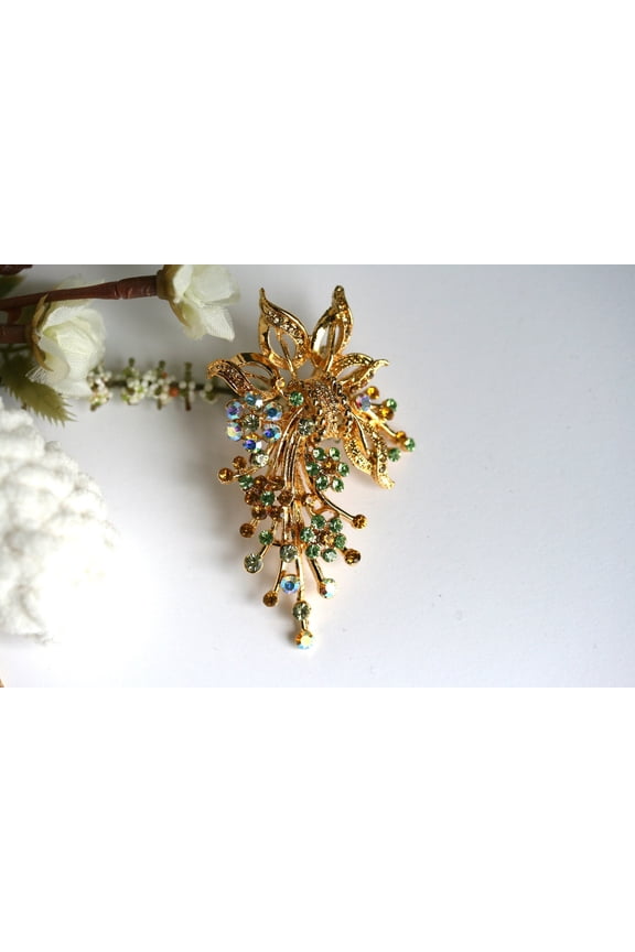 Floral Rhinestone Brooch Pin
