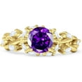 thumbnail image 1 of Floral Ring Round Marquise Amethyst Cubic Zirconia Yellow Tone 925 Sterling Silver, Size 10, 1 of 7