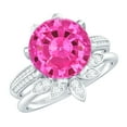 thumbnail image 1 of Rosec Jewels Floral Ring Set with Lab Grown Pink Sapphire and Moissanite - AAAA Grade 10 mm Sapphire, 18K White Gold, US 8.50, 1 of 7