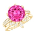 thumbnail image 1 of Floral Ring Set with Lab Grown Pink Sapphire and Moissanite - AAAA Grade Sapphire - 4.5 Carat, 18K Yellow Gold, US 9.00, 1 of 7