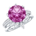 thumbnail image 1 of Rosec Jewels Floral Ring Set with Lab Grown Pink Sapphire and Moissanite - AAAA Grade Sapphire - 4.5 Carat, 925 Sterling Silver, US 4.00, 1 of 8