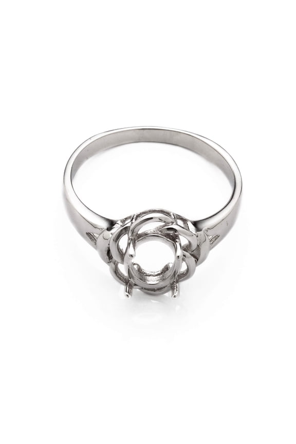 Floral Ring Setting with Oval Prongs Mounting in Sterling Silver 6x7mm | MTR023 (5)