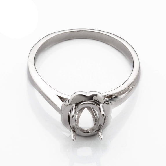 Floral Ring Setting with Oval Prongs Mounting in Sterling Silver 6x8mm | MTR040 (7)