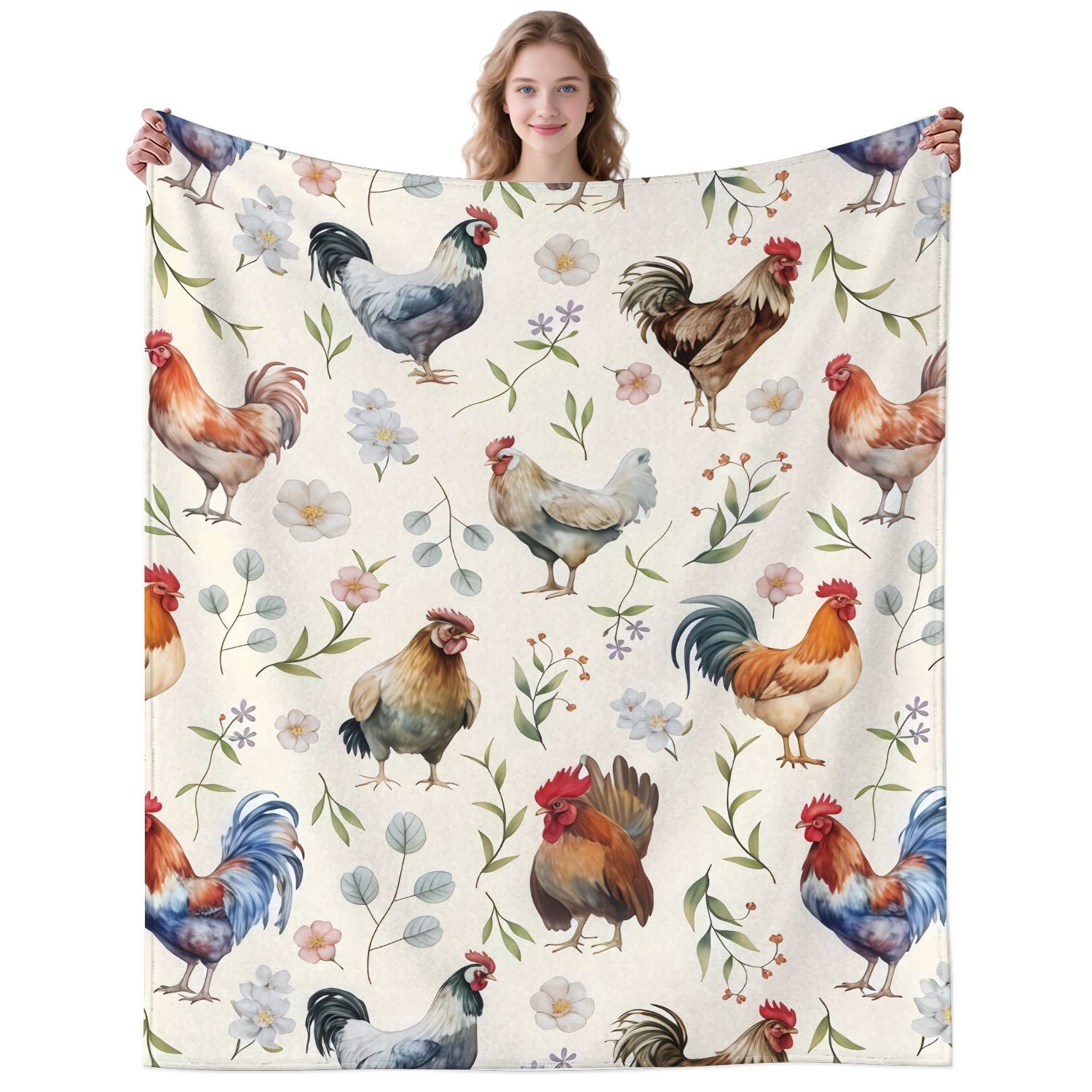 Floral Rooster Blanket Gifts for Women Men Adults Rooster Lovers Soft ...