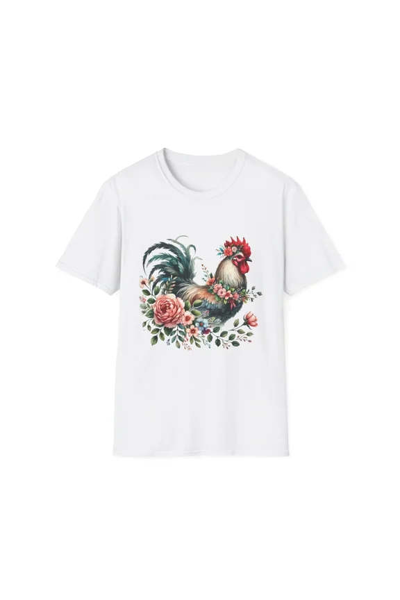 Floral Rooster Farmhouse Style Vintage Apparel Nature Lovers Unisex T-Shirt, up to size 5XL
