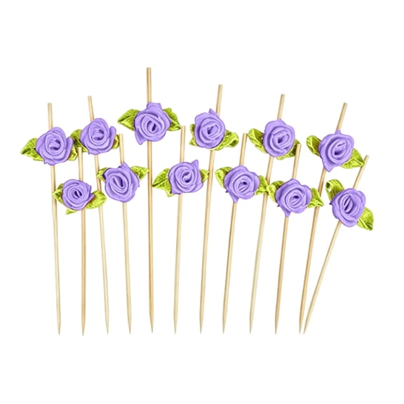 Floral Rose Decorative Bamboo Picks Disposable Fruit Skewers Multicolor Flower Toothpicks for Wedding Reception Baby Shower Bar Drink Charcuterie Board Decoration
