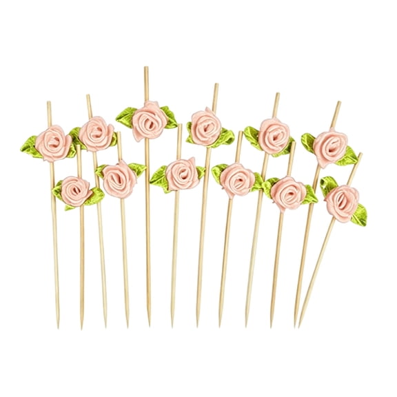 Floral Rose Decorative Bamboo Picks Disposable Fruit Skewers Multicolor Flower Toothpicks for Wedding Reception Baby Shower Bar Drink Charcuterie Board Decoration