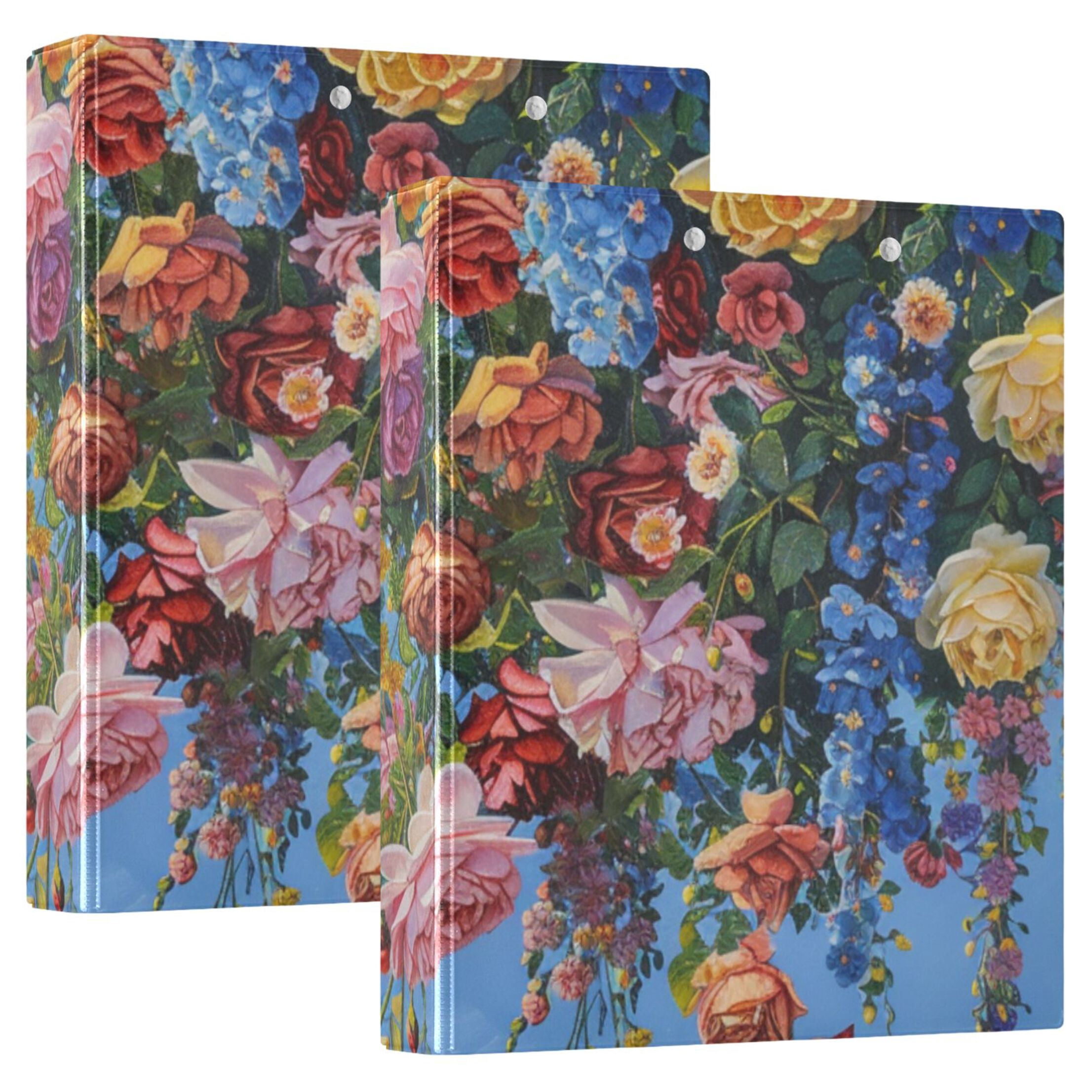 Floral Roses Flowers 3 Ring Binders 1.5 inch Hardcover File Folders with Interior Pockets A4 Size Organizer for School Office Hospital