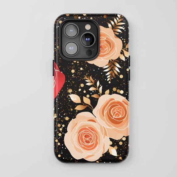 Floral Roses For All iPhone Series Tough Phone Case Vintage Peach Black Gold