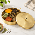 Floral Round Brass Spice Box with Embossed Lid and 7 Detachable ...