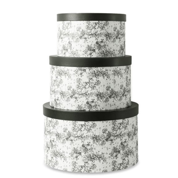 Floral Round Cardboard Storage Boxes, Set of 3 Nesting Stackable Keepsake Cases