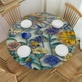Floral Round Fitted with Elastic Edge, Blossom Flowers Fitted Table