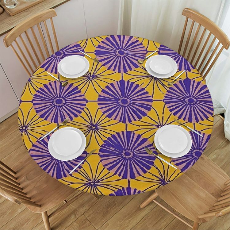 Floral Round Fitted Polyester Tablecloth with Elastic Waterproof Oil