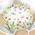 thumbnail image 1 of Floral Round Fitted Tablecloth with Elastic Edge,Water-Resistant Picnic Green Pink Spring Summer Flower Dragonfly Table Cover for 48-52" Found Tables Wildflower Table Cloth for Dinner,Outdoor,Patio, 1 of 4
