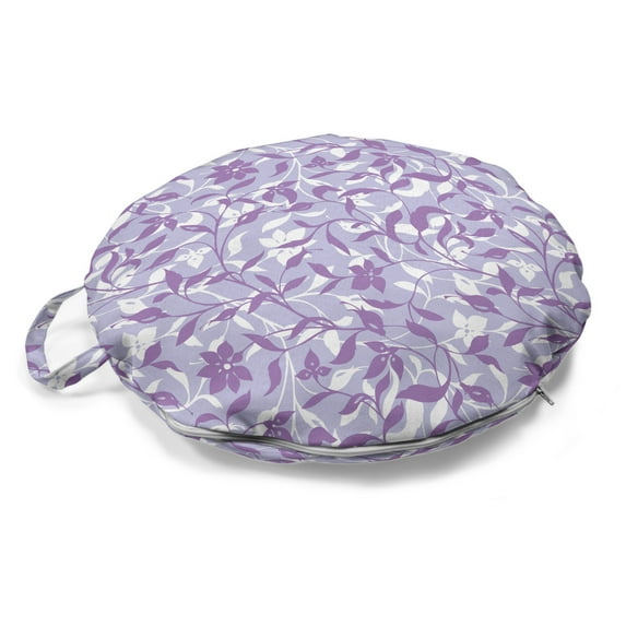 Floral Round Floor Cushion with Handle, Vintage Pointed Petals Flower Leaves Art Monochrome Illustration, Decorative Pillow for Living Room & Dorms, 18" Round, Mauve Pale Ceil Blue, by Ambesonne