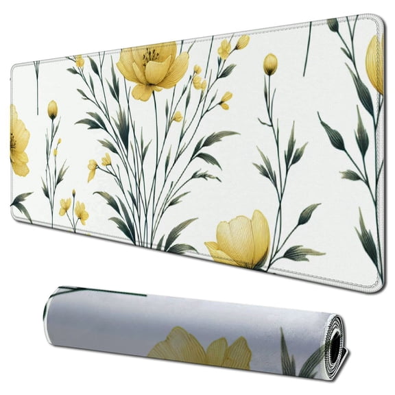 Floral Round Mouse Pad and Coaster Set,Watercolor Yellow Cosmos Flower Spring Summer Flowers Cottagecore Coasters Cup Matsfor Drinks,Non-Slip Rubber Mousepadfor Working or Game