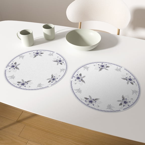 Floral Round Placemats Set of 2 Gray Boho Bohemain Linen Double-Sided Dining Table Place Mat,14 inch