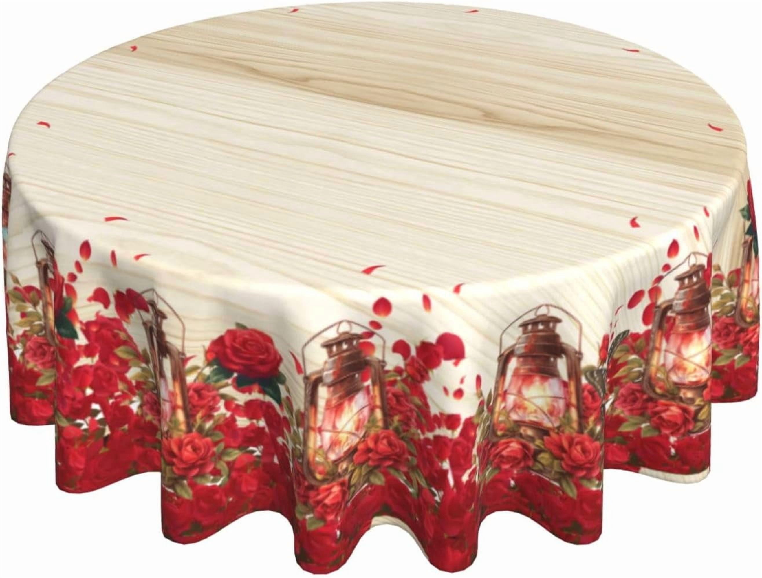 Spring Tablecloth Texture Floral Round Tablecloth 60 Inch - Wooden Texture Table Cloth Rose Poppy ...
