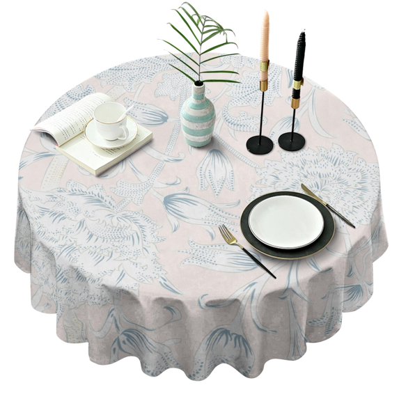 Floral Round Tablecloth 60x60in(153x153cm) – Waterproof Polyester Table Cover with Full Print Design, Wrinkle Resistant & Washable for Kitchen Dining Party Decor,Thanksgiving,Christmas, Spring,Flower