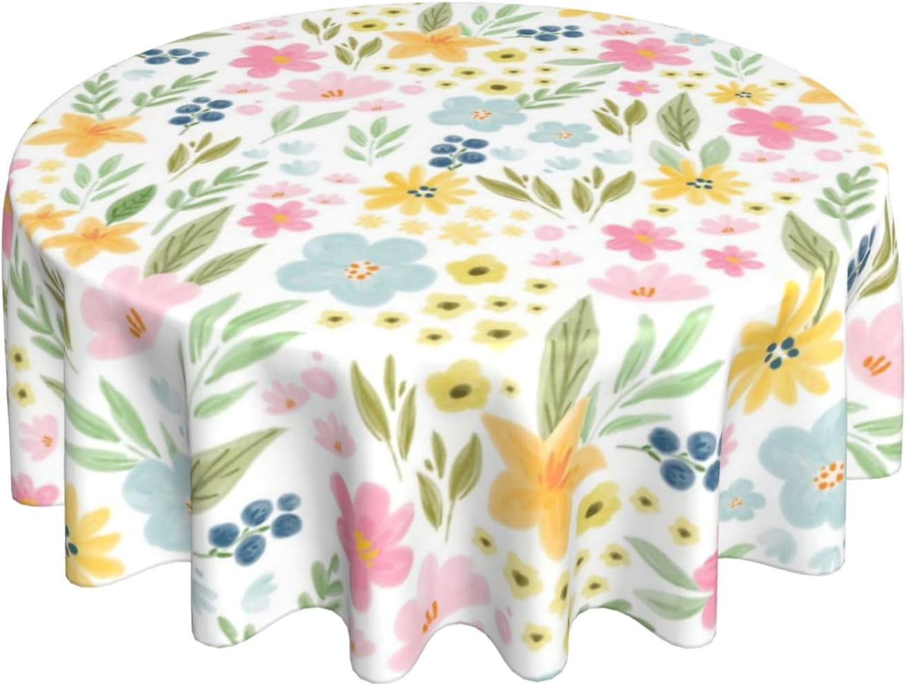 Floral Round Tablecloth 70 Inch Watercolor Colorful Flower Leaves Table ...