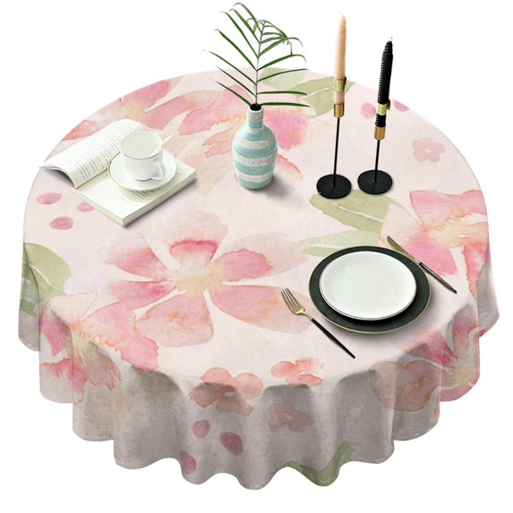 Floral Round Tablecloth 70x70in(178x178cm) – Waterproof Polyester Table Cover with Full Print Design, Wrinkle Resistant & Washable for Kitchen Dining Party Decor,Thanksgiving,Christmas, Spring,Flower