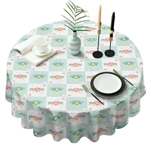 Floral Round Tablecloth 70x70in(178x178cm) – Waterproof Polyester Table Cover with Full Print Design, Wrinkle Resistant & Washable for Kitchen Dining Party Decor,Thanksgiving,Christmas, Spring,Flower