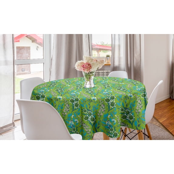 Floral Round Tablecloth, Flourishing Flowers and Leaves Summer Vibe Blossoms, Circle Table Cloth Cover for Dining Room Kitchen Decor, 60", Lime Green Multicolor, by Ambesonne
