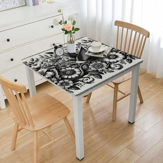 Floral Round Tablecloth, Spring Daffodil Blossoms Meadow with Hummingbirds Garden Season Drawing, Circle Table Cloth Cover for Dining Room Kitchen Decoration