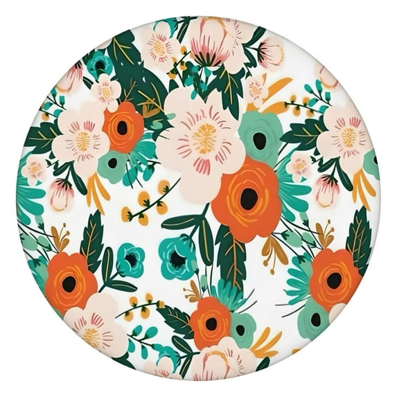 Floral Round Tablecloth with Elastic Edge, Fitted Water-Resistant Polyester Table Cover for Kitchen or Patio Use, Fits 44-52 Inch Tables