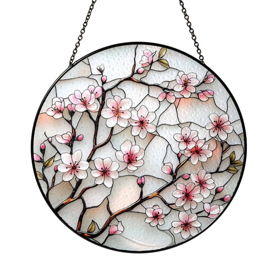 Floral Round Window Decor – Stained Glass Look