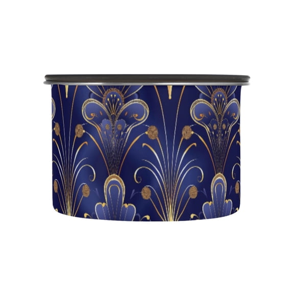 Floral Royal Blue & Gold Damask Airtight Coffee Bean Canister 17oz Food Storage Containers with Lids For Gournd, Tea, Sugar, Flour, Rice, Cereal, Candy Cookie Jar