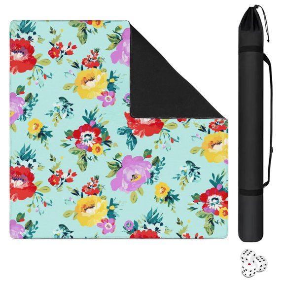 Floral Rubber Mahjong Mat 31.5 Inch Square Non-Slip & Quiet Table Cover for Game Night Perfect for Tiles Cards and Board Games