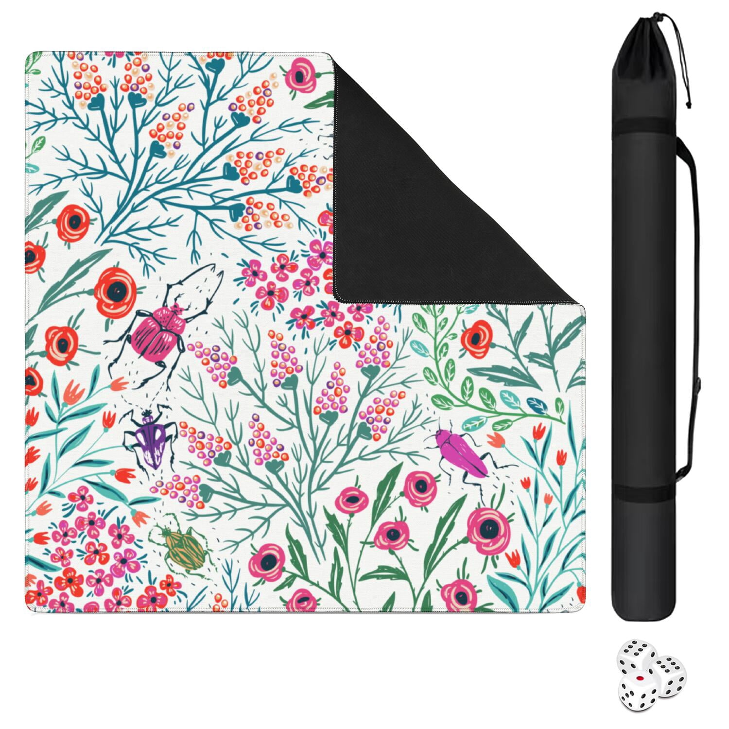 Floral Rubber Table Mat 31.5x31.5 Inches for Adult Game Night Primary Use for Mahjong Tiles Secondary Use for Cards and Boards