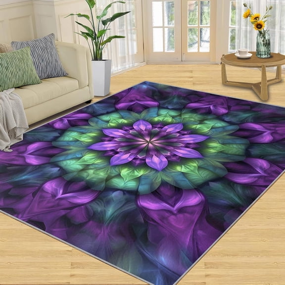 Floral Rug, Boho Mandala Area Rugs for Bedroom, Abstract Flower Rugs for Living Room, Ombre Washable Mat, Aesthetic Carpet, Floral Home Decor Gifts-5' x 7'