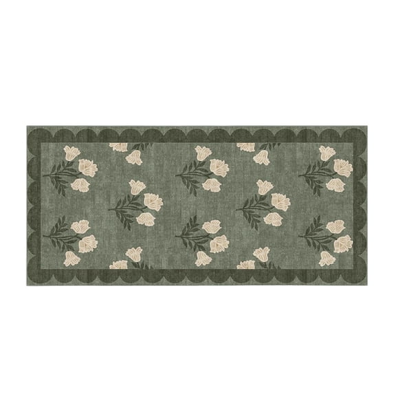 Floral Rug for Entryway Washable Kitchen Rug Vintage Romance Design Small Mat Non Indoor Doormat Lightweight Low-Profile Throw Carpet for Entrance Bathroom Laundry Room, Green